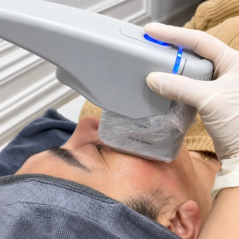 HIFU handpiece along the jawline